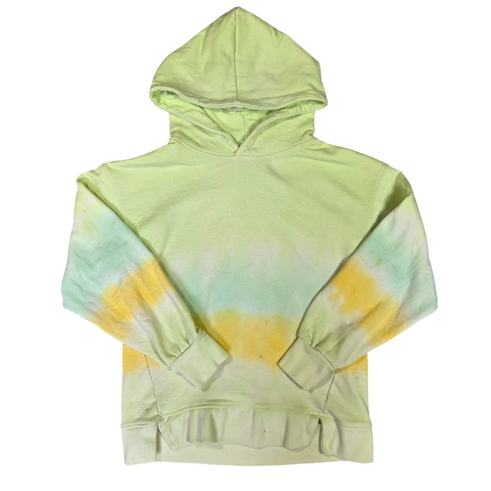 Zara Kids Tie Dye Hoodie Lime Green Yellow Ruffle Hem Size 10 Casual Basic